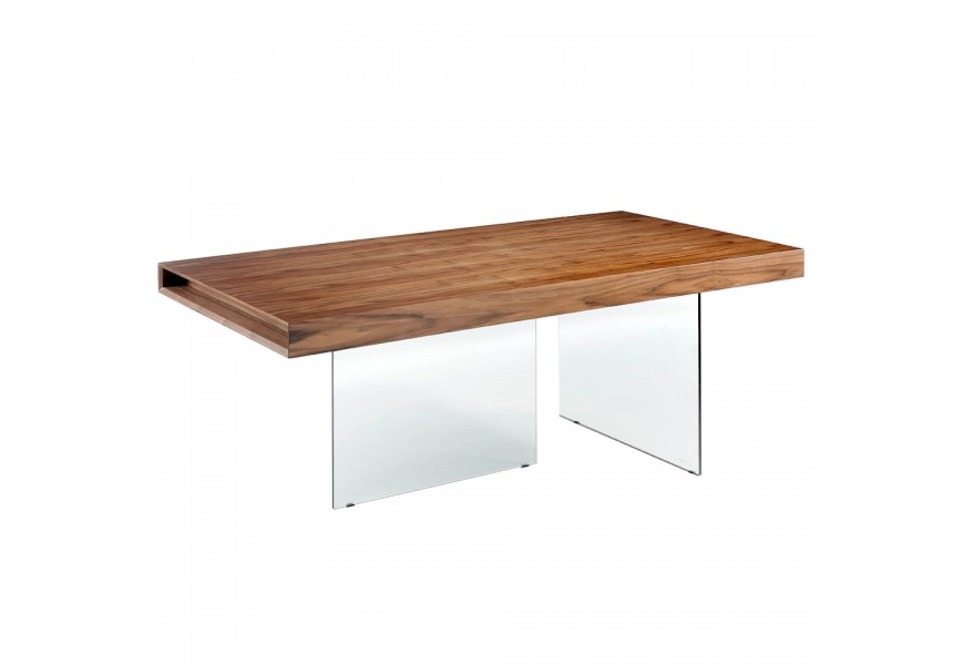 Luxusní jídelní stůl Vita Naturale ze dřeva s nožičkami z tvrzeného skla obdélníkový hnědý
