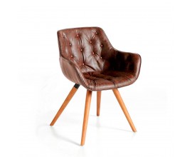 Moderní jídelní židle Vita Naturale s koženkovým čalouněním v hnědé barvě a masivními nožičkami