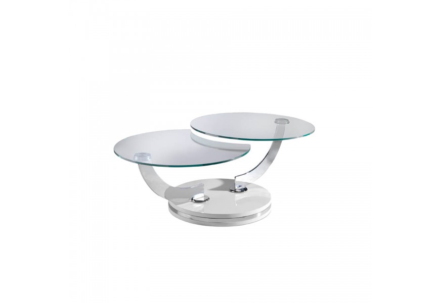 Luxusní kulatý konferenční stolek Vita Naturale s deskami z tvrzeného skla a pochromovanými rameny