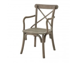 Jídelní venkovská židle z kolekce Fratemporain v hnědo-šedé barvě s opěrkami a ratanovým výpletem 92cm