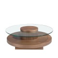 Moderní dřevěné provedení kulatého konferenčního stolku Vita Naturale s deskou z tvrzeného skla
