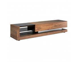 Moderní TV stolek Vita Naturale ze dřeva a černého skla 200cm