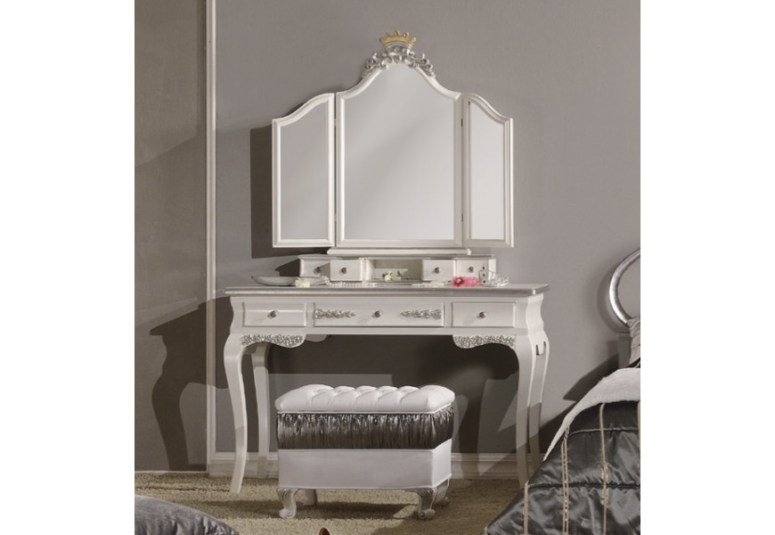 Luxusní barokní zrcadlo Alegro s bílým dekorativním rámem z masivního dřeva