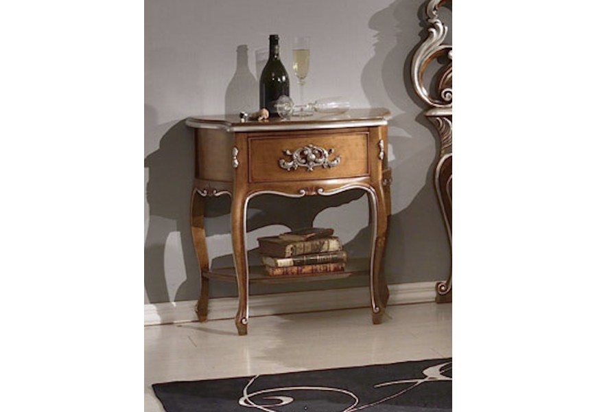 Luxusní rustikální noční stolek Belladonna z masivu s možností výběru barevného provedení s ručním vyřezávaným zdobením