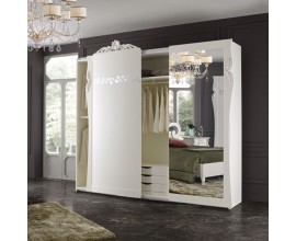 Luxusní klasická šatní skříň Aphrodite z masivního dřeva s ozdobným vyřezáváním a zrcadly 290cm