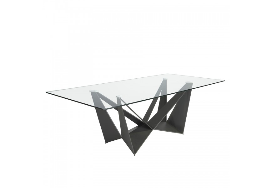 Moderní jídelní stůl Urbano se skleněnou vrchní deskou a černou kovovou konstrukcí