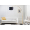 Art deco vysoká stojíci lampa Kara se zlatým kovovým stojanem a černým stínítkem kulatého tvaru 214cm