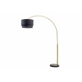 Art deco vysoká stojíci lampa Kara se zlatým kovovým stojanem a černým stínítkem kulatého tvaru 214cm