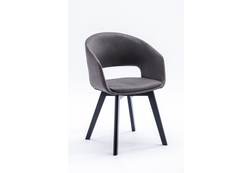 Designová skandinávská jídelní židle Lena s tmavě šedým potahem z mikrovlákna a černým dřevěnýma nohama