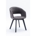 Designová skandinávská jídelní židle Lena s tmavě šedým potahem z mikrovlákna a černým dřevěnýma nohama