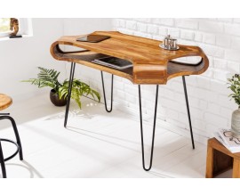 Industriální kancelářský stolek Spin z masivního dřeva sheesham s černýma kovovými nohama 120cm