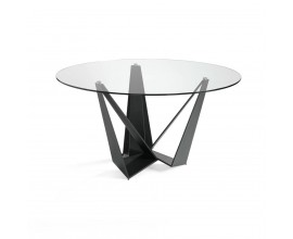 Moderní jídelní stůl Urbano se skleněnou vrchní deskou s designovou ocelovou podnoží
