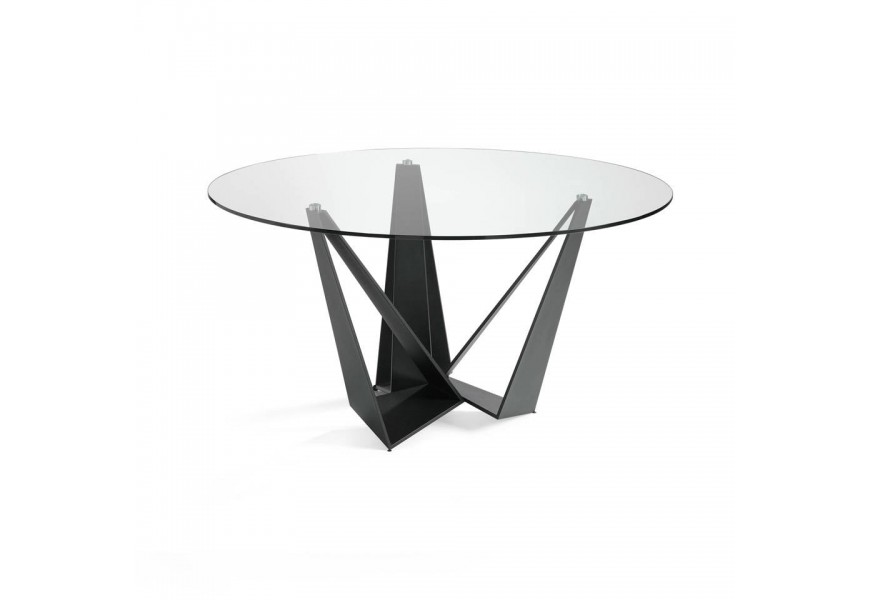 Moderní jídelní stůl Urbano se skleněnou vrchní deskou s designovou ocelovou podnoží