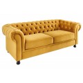 Chesterfield designová trojsedačka Milenna s hořčivě žlutým sametovým potahem as černými nožičkami 192cm