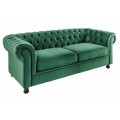 Designová chesterfield trojsedačka Milenna se smaragdově zeleným čalouněním ze sametu as černými masivními nožičkami 190cm