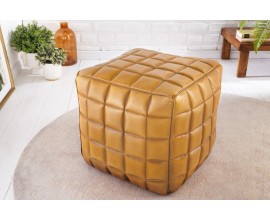 Designová kožená taburetka Sibei čtvercového tvaru v koňakové hnědé barvě 40cm