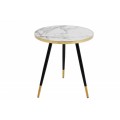 Art deco designový kulatý konferenční stolek Nudy s mramorovou deskou a černo-zlatýma nohama 45cm