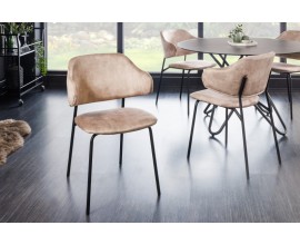 Elegantní moderní jídelní židle Mildred se světlým béžovým potahem ze sametu a černými kovovými nohami