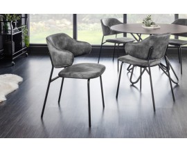 Elegantní čalouněná jídelní židle v tmavě šedém provedení ze sametu s černou konstrukcí z kovu