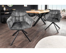 Designová otočná jídelní židle Mariposa s tmavě šedým sametovým čalouněním a černýma nohama 83cm