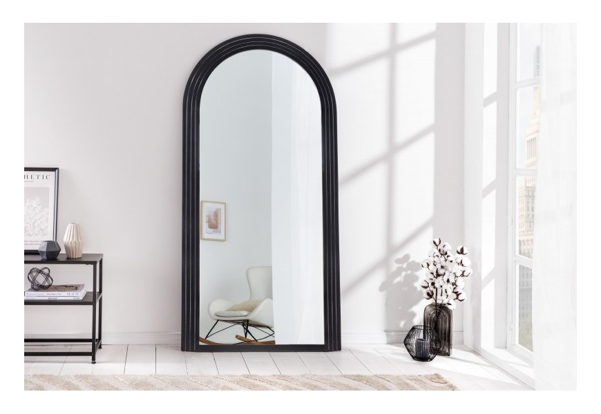 Art deco designové zrcadlo Swan obloukového tvaru s černým kaskádovým rámem 160cm