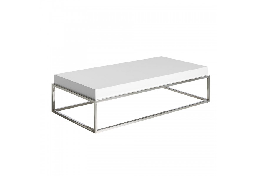 Designový obdélníkový konferenční stolek Forma Moderna s chromovými ocelovými nožičkami bílý