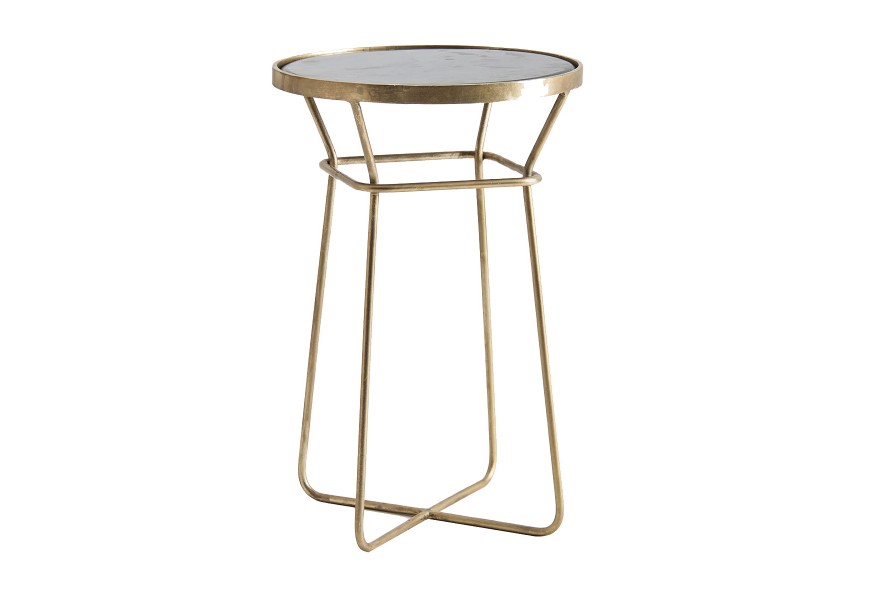 Designový glamour příruční stolek Centauri s kulatou mramorovou deskou černé barvy a se zlatou kovovou konstrukcí