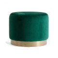 Elegantní čalouněná taburetka Saanvi kulatého tvaru se sametovým zeleným potahem v art deco stylu