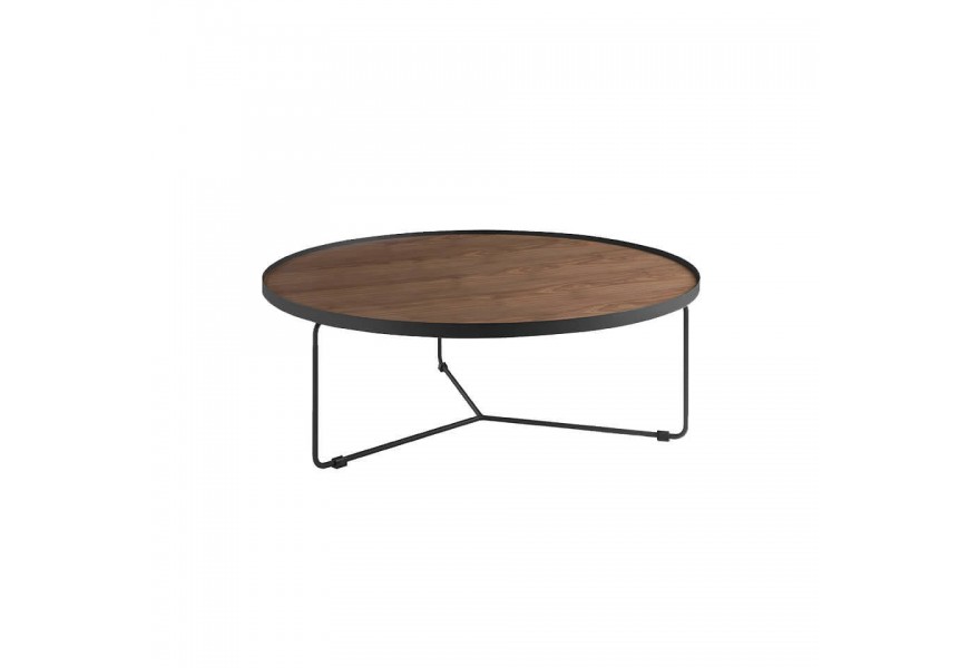 Luxusní kulatý konferenční stolek Forma Moderna z ořechové dýhy v hnědé barvě s černým kovovým rámem