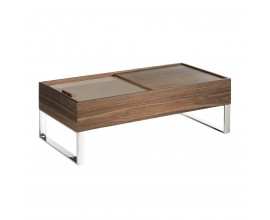 Stylový obdélníkový konferenční stolek Forma Moderna ze dřeva v hnědé barvě s posuvným lakovaným poklopem
