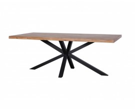 Industriální jídelní stůl z masivního dubového dřeva na černé konstrukci z kovu ve tvaru hvězdy 200cm