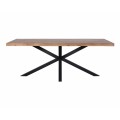 Jídelní stůl Comedor ve tvaru obdélníku s vrchní deskou z dubového masivu s lakovaným povrchem a černou kovovou konstrukcí s nohama ve tvaru hvězdy