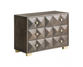 Art deco hnědá dřevěná komoda Azzair z mangového masivu a zlatými kovovými nožičkami 91cm
