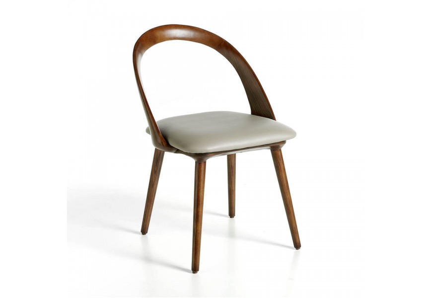 Stylová jídelní židle Forma Moderna s nožičkami a opěrkou z ořechové dýhy a eko-koženým sedákem
