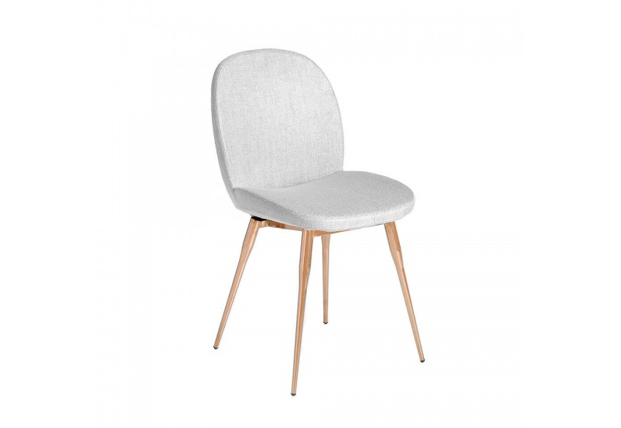 Moderní jídelní židle Forma Moderna s bílým textilním čalouněním a rose gold ocelovými nožičkami