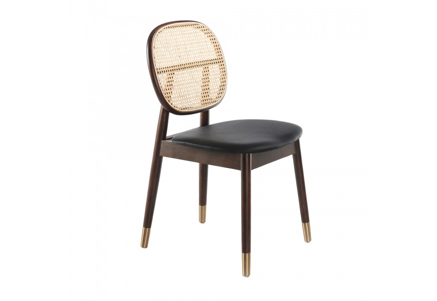 Moderní jídelní židle Forma Moderna hnědá v retro ratanovém provedení s eko-koženým sedákem