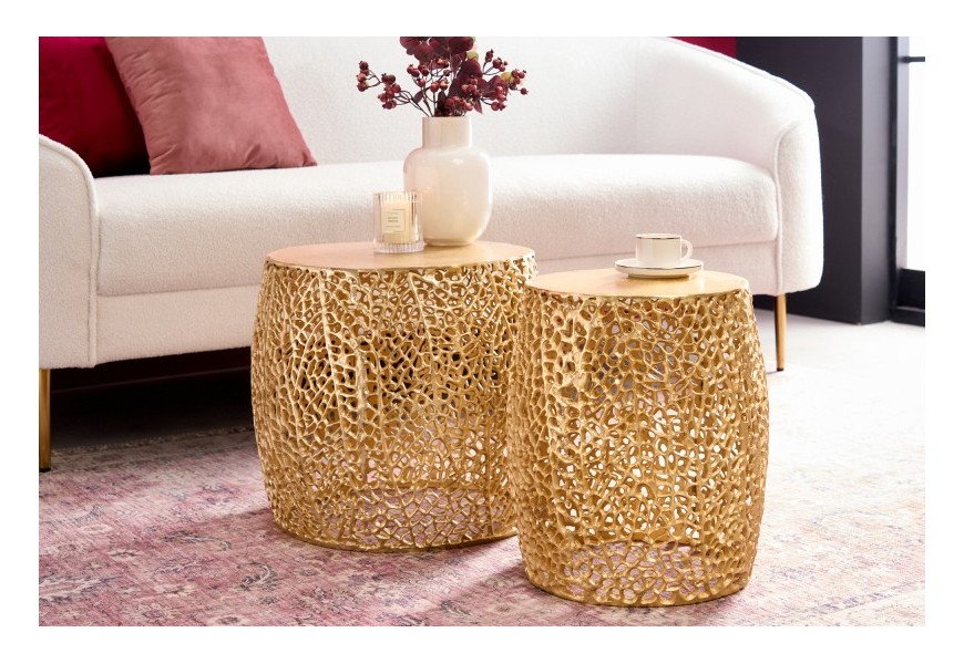 Designový set dvou konferenčních stolků Hoja z kovu zlaté barvy 40cm