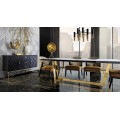 Luxusní jídelní sestava Glamour vibes v art deco stylu se zlatými prvky z kovu