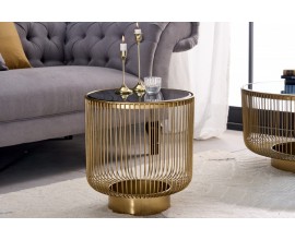 Art deco designový konferenční stolek Esme se zlatou konstrukcí a kulatou černou deskou ze skla 40cm