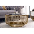 Elegantní glamour konferenční stolek Esme se zlatou konstrukcí z kovu a kulatou černou skleněnou deskou