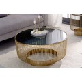 Art deco kulatý konferenční stolek Esme se zlatou kovovou konstrukcí a černou skleněnou deskou 80cm