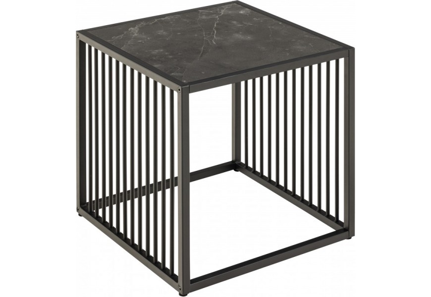 Stylový industriální příruční stolek Industria Marbleux černé barvy z kovu a mramoru