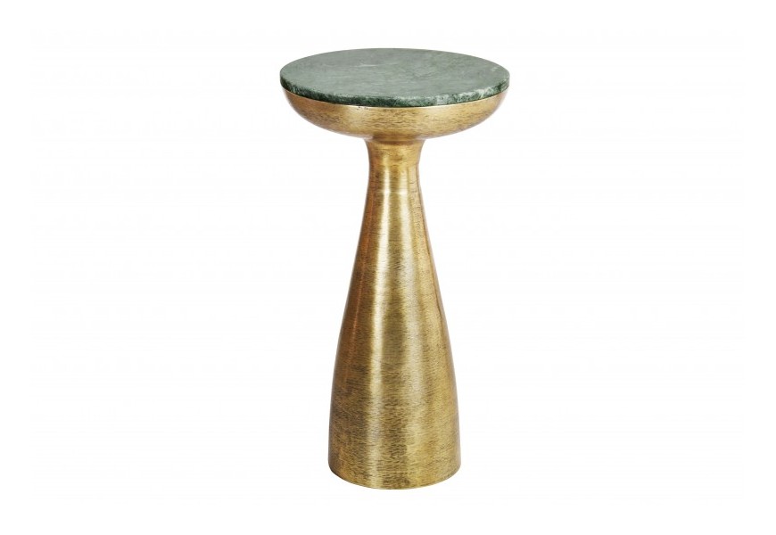 Stylový příruční stolek Elements s kovovou konstrukcí ve zlaté barvě se zelenou vrchní deskou z mramoru