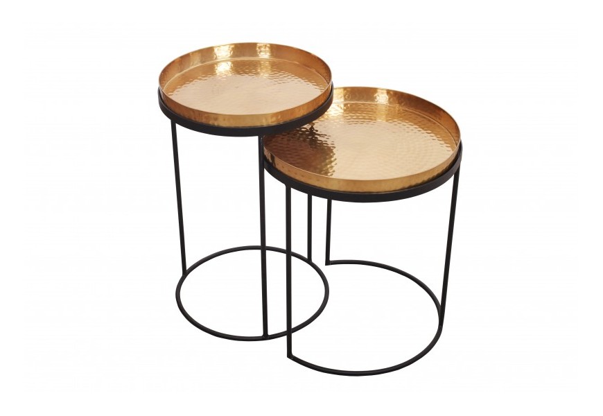 Designový set příručních stolků Elements ve zlatém art-deco provedení