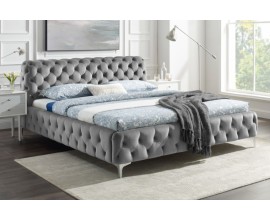 Chesterfield čalouněná manželská postel Modern Barock s šedým sametovým potahem 160x200