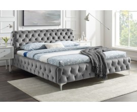 Elegantní čalouněná manželská postel Modern Barock s šedým sametovým potahem s chesterfield prošíváním