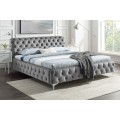 Elegantní čalouněná manželská postel Modern Barock s šedým sametovým potahem s chesterfield prošíváním