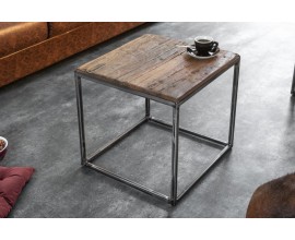 Designový příruční stolek Seagull s hnědou masivní deskou a černou kovovou konstrukcí