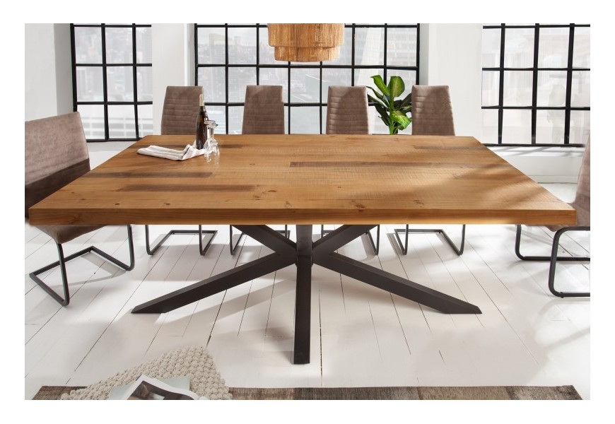 Designový moderní jídelní stůl Comedor s překříženýma černýma nohama z kovu a masivní vrchní deskou