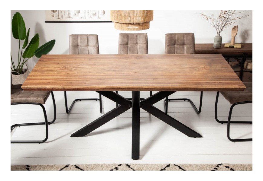 Industriální jídelní stůl Cosmos ze dřeva hnědé barvy s černým zkříženýma nohama z kovu